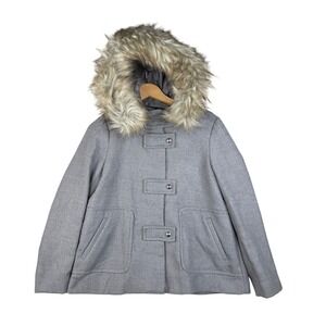 Zara Pea Coat Faux Fur‎ Hoodie size Medium Light Gray